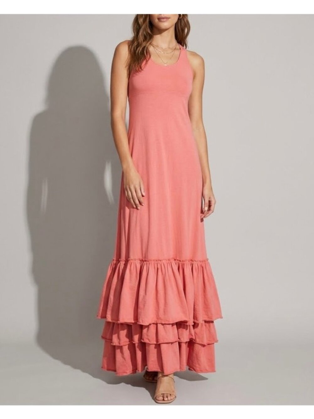 Free People Coral Ruffled Hem Maxi Dress XS | Beachy Boho Romantic Whimsigoth